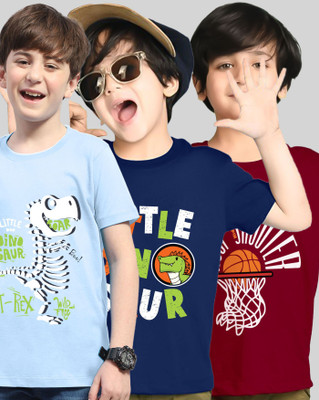 AUSK Boys Printed Cotton Blend Regular T Shirt(Multicolor, Pack of 3)