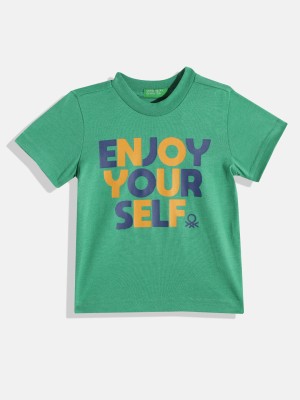 United Colors of Benetton Boys Solid Cotton Blend Regular T Shirt(Green, Pack of 1)