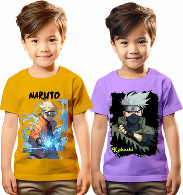 RAR Boys & Girls Graphic Print Polycotton Regular T Shirt(Purple, Pack of 2)