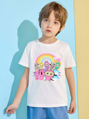 BHAIJIFASHION Boys & Girls Graphic Print Polyester Regular T Shirt(White, Pack of 1)