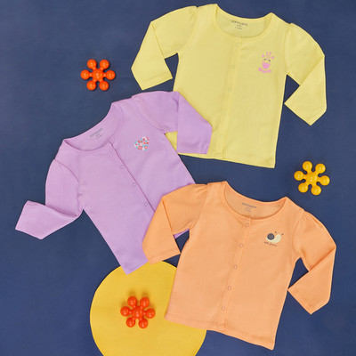 Pantaloons Baby Baby Girls Cartoon Pure Cotton Regular T Shirt(Multicolor, Pack of 1)