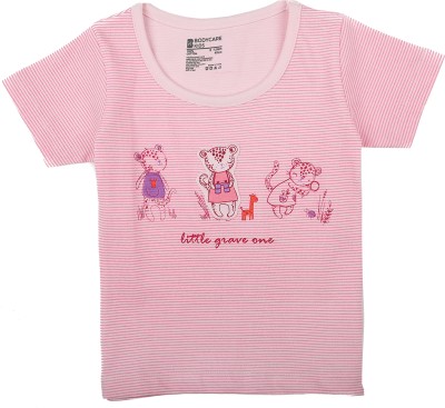 BodyCare Baby Girls Printed Cotton Blend Regular T Shirt(Pink, Pack of 1)