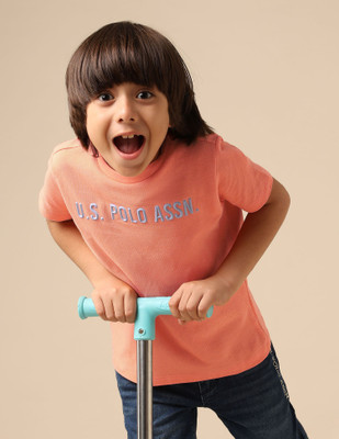 U.S. POLO ASSN. Boys Graphic Print Pure Cotton Regular T Shirt(Orange, Pack of 1)