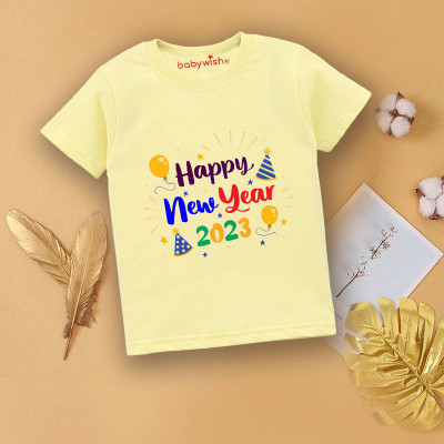 Babywish Boys & Girls Typography Cotton Blend Regular T Shirt(Yellow, Pack of 1)