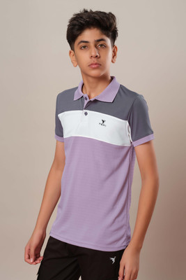 TECHNOSPORT Boys Colorblock Polyester Slim T Shirt(Purple, Pack of 1)