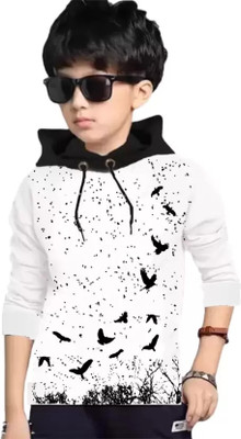 rotaqo Boys Printed Cotton Blend Regular T Shirt(White, Pack of 1)