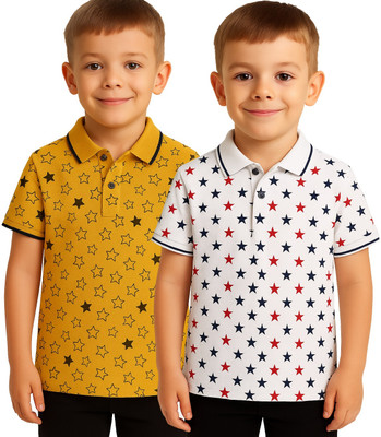 Fasla Boys Printed Cotton Blend Regular T Shirt(White, Pack of 2)