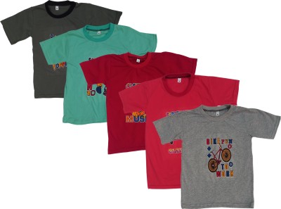 NewLadiesZone Boys Printed Pure Cotton T Shirt(Beige, Pack of 5)