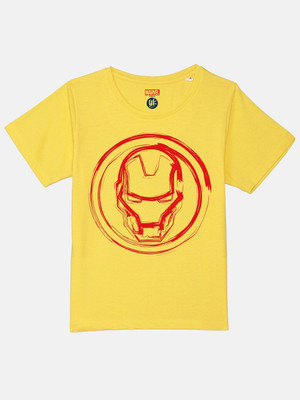 YK Marvel Boys Graphic Print Pure Cotton Regular T Shirt(Yellow, Pack of 1)