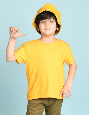 Nusyl Boys Solid Cotton Blend Oversized T Shirt(Yellow, Pack of 1)