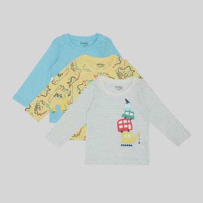 Pantaloons Baby Baby Boys Solid Cotton Blend Regular T Shirt(Multicolor, Pack of 3)