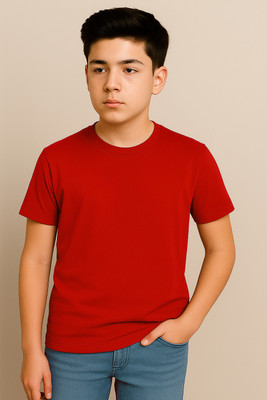 NOW OR NEVER Boys Solid Polyester Regular T Shirt(Red, Pack of 1)