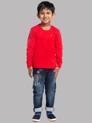 FRISKERS Boys Solid Pure Cotton Regular T Shirt(Red, Pack of 1)