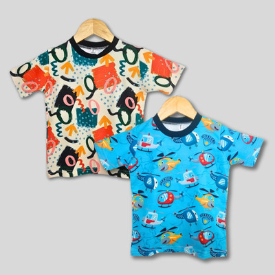 URBAN OX Boys & Girls Printed Polycotton Regular T Shirt(Multicolor, Pack of 2)