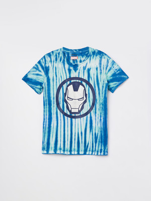 Fame Forever by Lifestyle Boys Striped Cotton Blend Regular T Shirt(Blue, Pack of 1)