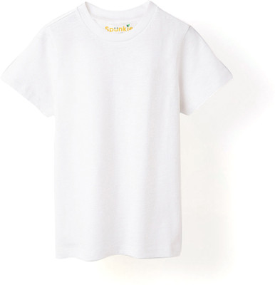 Spunkies Boys Solid Cotton Blend Regular T Shirt(White, Pack of 1)