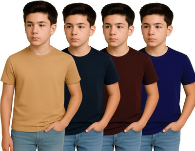 Belive in Yourself Boys Solid Elastane Regular T Shirt(Multicolor, Pack of 4)