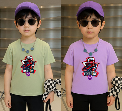 Lecowar Boys Printed Polyester Regular T Shirt(Green, Purple, Pack of 2)