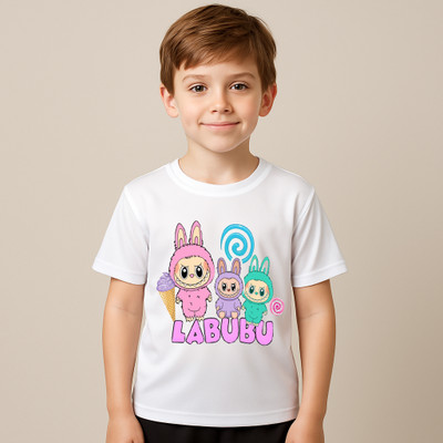 NQF Boys Printed Polyester Regular T Shirt(White, Pack of 1)