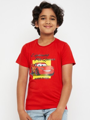 Disney By Wear Your Mind Boys Typography, Printed Pure Cotton Regular T Shirt(Red, Pack of 1)