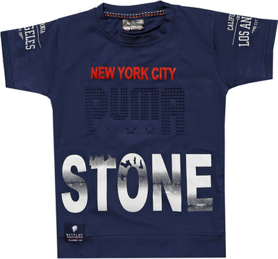 KJD Baby Boys Printed Cotton Blend Regular T Shirt(Blue, Pack of 1)