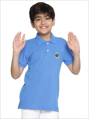 TB Blue Boys Embroidered Pure Cotton T Shirt(Blue, Pack of 1)