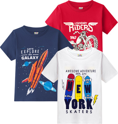 Kuchipoo Boys Printed Cotton Blend Regular T Shirt(Multicolor, Pack of 3)