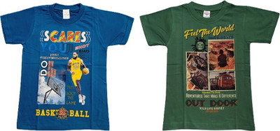 Vivin Collection Boys Printed Pure Cotton Regular T Shirt(Multicolor, Pack of 2)