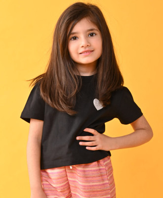 anthrilo Baby Girls Printed Pure Cotton Regular T Shirt(Black, Pack of 1)