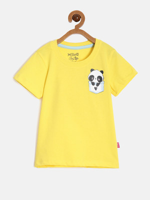DIXCY SCOTT SLIMZ Girls Graphic Print Cotton Blend Regular T Shirt(Yellow, Pack of 1)