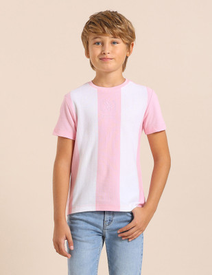U.S. POLO ASSN. Boys Colorblock Pure Cotton Regular T Shirt(Pink, Pack of 1)