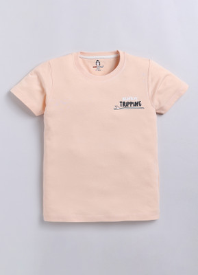 CRAZYPENGUIN ELITE Boys Printed Cotton Blend Regular T Shirt(Pink, Pack of 1)