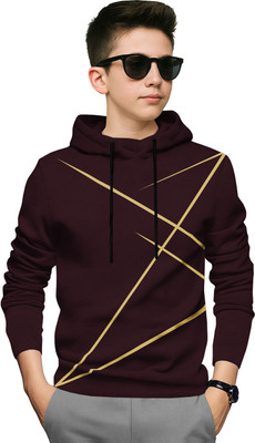 BLIVE Boys Striped Cotton Blend Regular T Shirt(Maroon, Pack of 1)