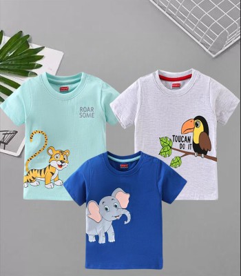 DRUZZEE Baby Boys & Baby Girls Printed Cotton Blend Regular T Shirt(Multicolor, Pack of 3)