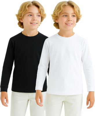 Dyca Boys & Girls Solid Cotton Blend Regular T Shirt(Black, White, Pack of 2)