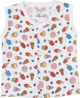 Smiley Buttons Baby Boys & Baby Girls Printed Pure Cotton Regular T Shirt(Multicolor, Pack of 1)