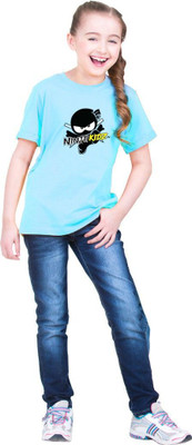 Mahifashion trend Boys & Girls Typography, Printed Polyester Oversized T Shirt(Light Blue, Pack of 1)