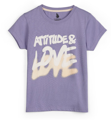 li'l tomatoes Girls Printed Cotton Blend Regular T Shirt(Purple, Pack of 1)