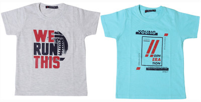 NeuVin Baby Boys Typography Cotton Blend Regular T Shirt(Multicolor, Pack of 2)