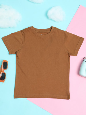 Hoop Boys Solid Pure Cotton Regular T Shirt(Brown, Pack of 1)