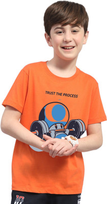 AOOSH Boys Graphic Print Cotton Blend Regular T Shirt(Orange, Pack of 1)