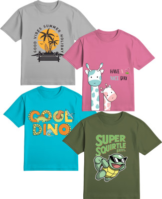 Elora Boys & Girls Printed Pure Cotton Regular T Shirt(Multicolor, Pack of 4)