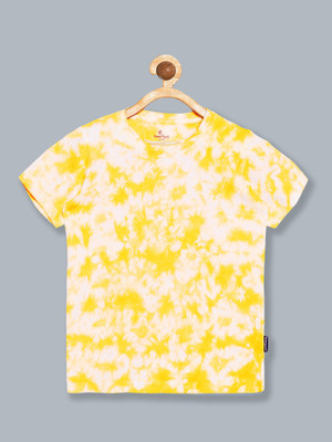 KiddoPanti Boys Tie & Dye, Printed Pure Cotton Regular T Shirt(Yellow, Pack of 1)