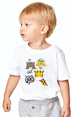 Witty Curls Boys & Girls Printed Pure Cotton Regular T Shirt(White, Pack of 1)