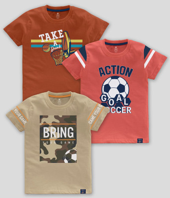 Codez Boys Printed Cotton Blend Regular T Shirt(Multicolor, Pack of 3)