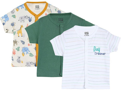 MINI KLUB Baby Boys Printed Pure Cotton Regular T Shirt(Green, Pack of 3)