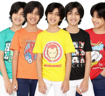 SmartRAHO Boys Superhero Pure Cotton T Shirt(Multicolor, Pack of 5)