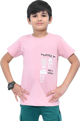 YOUMAA FAB Boys Graphic Print Cotton Blend Regular T Shirt(Pink, Pack of 1)
