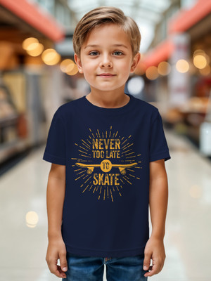 Billion Boys Printed Pure Cotton Regular T Shirt(Dark Blue, Pack of 1)