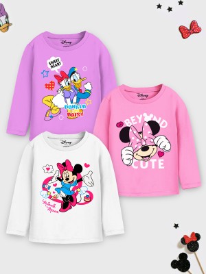 YK Disney Girls Cartoon Cotton Blend Regular T Shirt(Multicolor, Pack of 3)